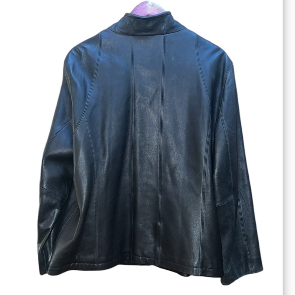 Nine West Women Separates 100% Smooth Black Leather Coat fully lined 2 slit pckt - Picture 3 of 17